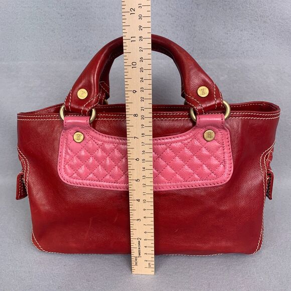 Celine Red Leather Satchel Bag Pink Quilted Detail Designer Purse Classic Luxury - Picture 7 of 9